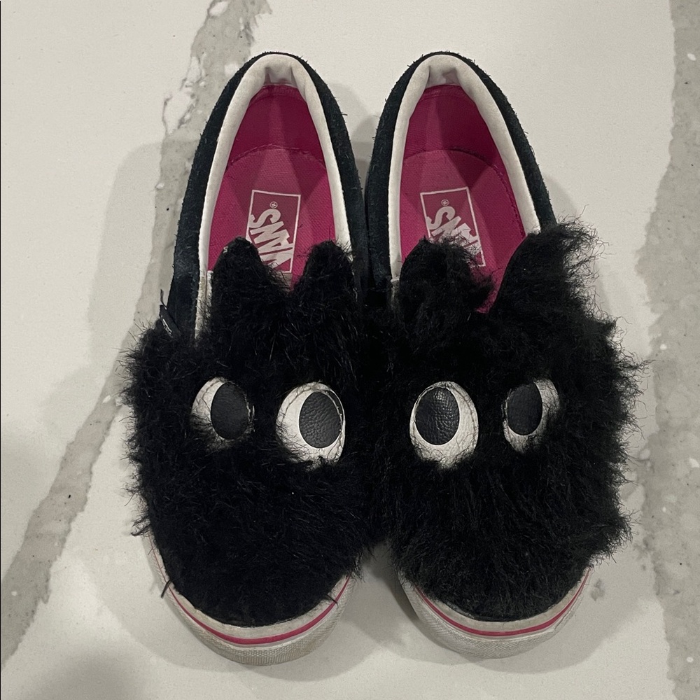 Vans Kids' size 2 Fuzzy Black Slip-On monster shoes
